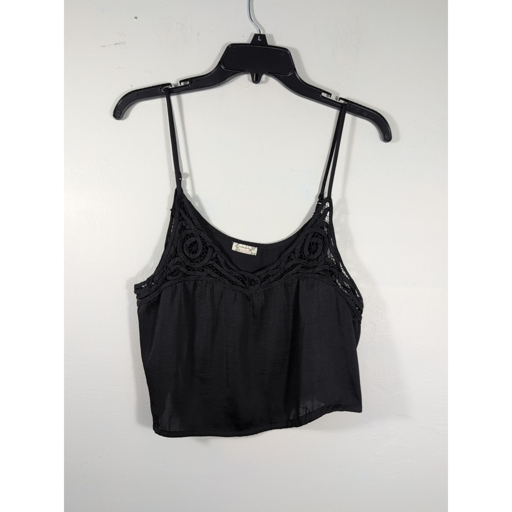 Free People Black Crochet Cotton Tank Camisole Adjustable Strap Women's L